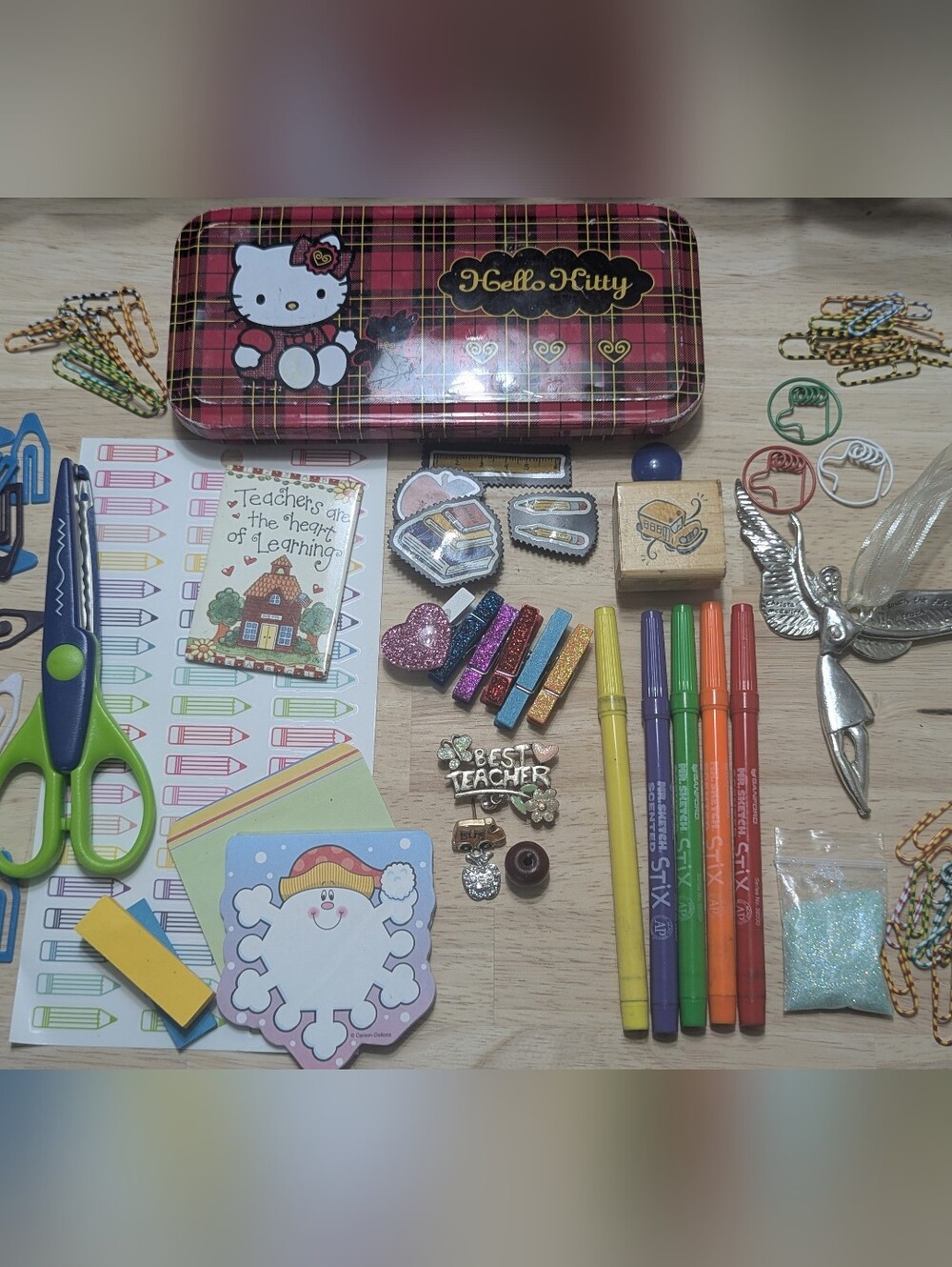 Vintage Hello Kitty & Teacher Desk Destash Bundle • Junk Drawer Lot